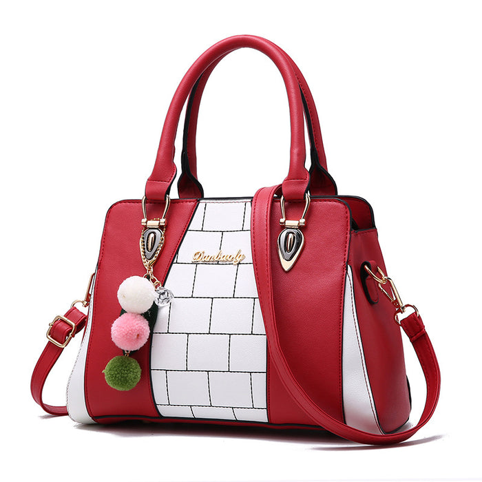Quinn | Two-Tone Everyday Handbag with Pompom and Shoulder Strap