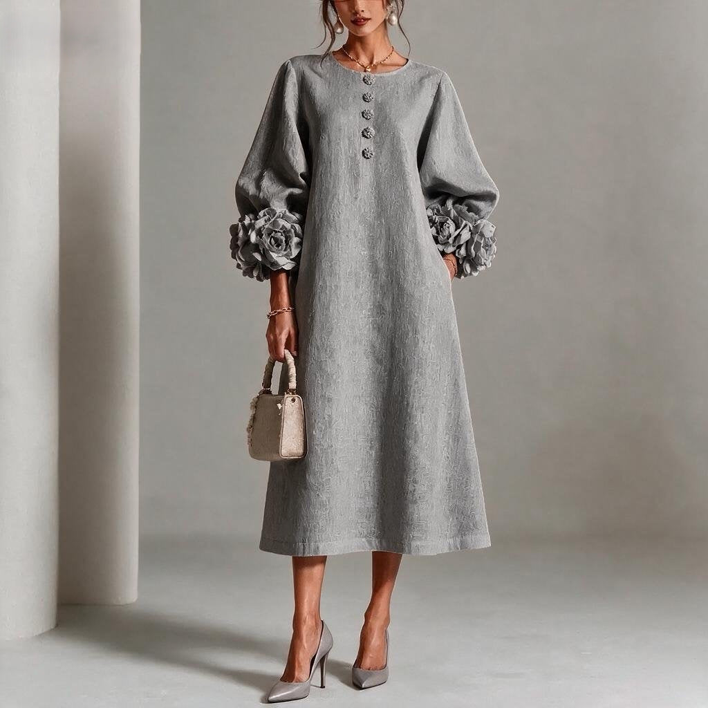 Floral Puff Sleeve A-Line Dress, French Style Party Dress
