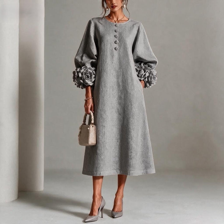 Floral Puff Sleeve A-Line Dress, French Style Party Dress