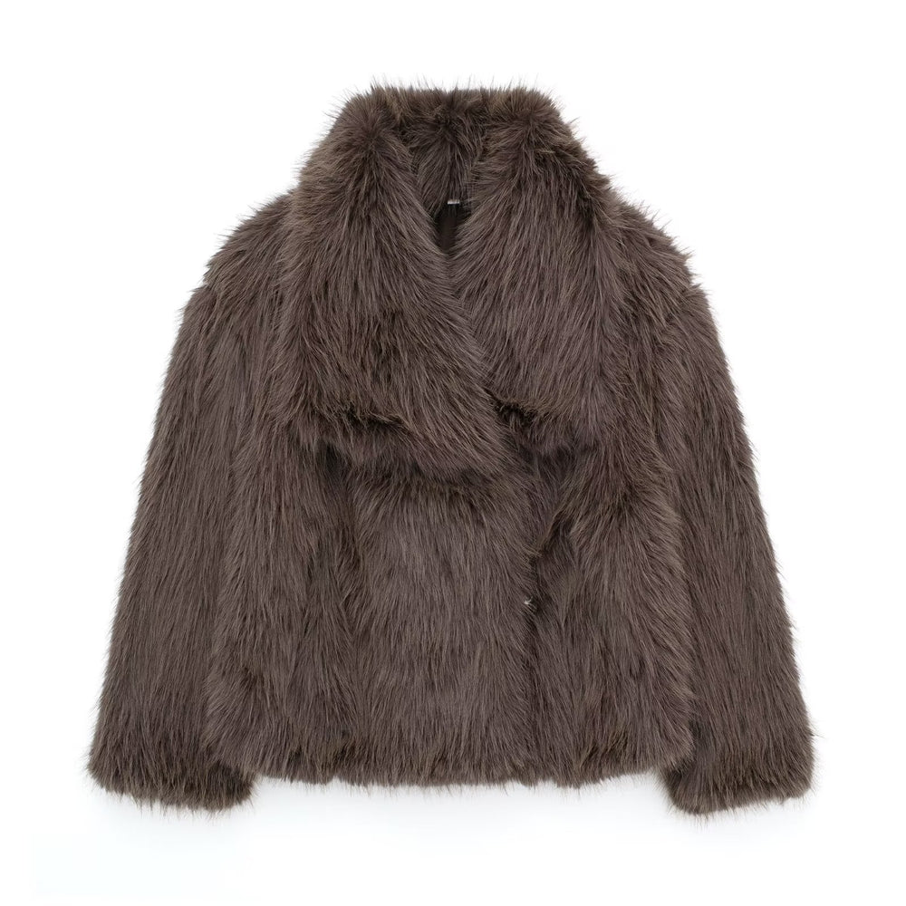 Women's Fluffy Teddy Coat with Lapel, Warm and Thick