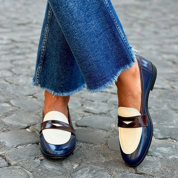 Women's Two-Tone Penny Loafers with Glossy Finish