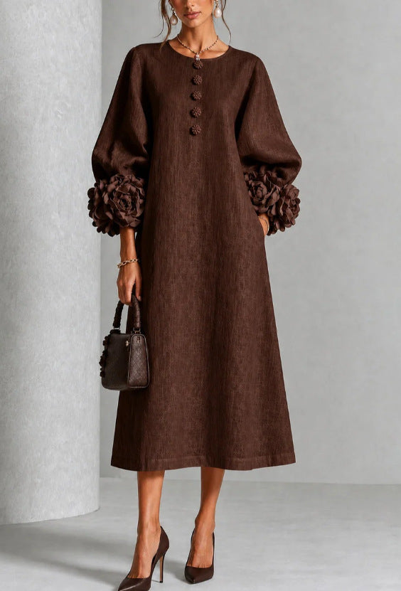 Floral Puff Sleeve A-Line Dress, French Style Party Dress