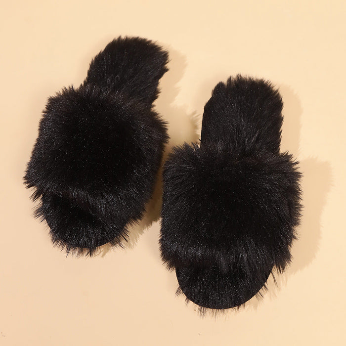 Women's Faux Fur Open-Toe Slippers for Indoor Lounging