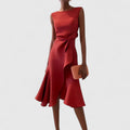 Women's Midi Dress with Asymmetrical Cut for Cocktail Events
