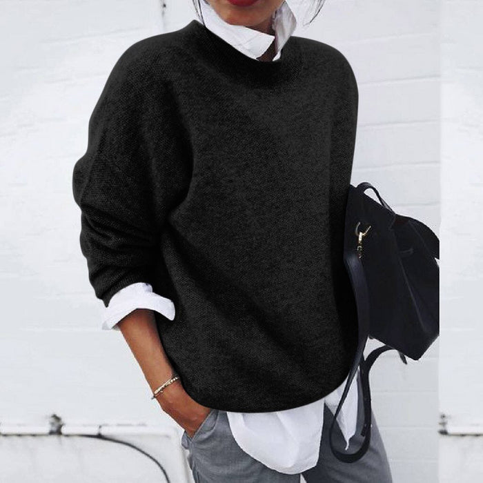Women's Crew Neck Sweater Layered Look with Long Sleeves