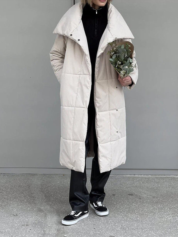 Riley | Long Quilted Coat with Shawl Collar and Belt