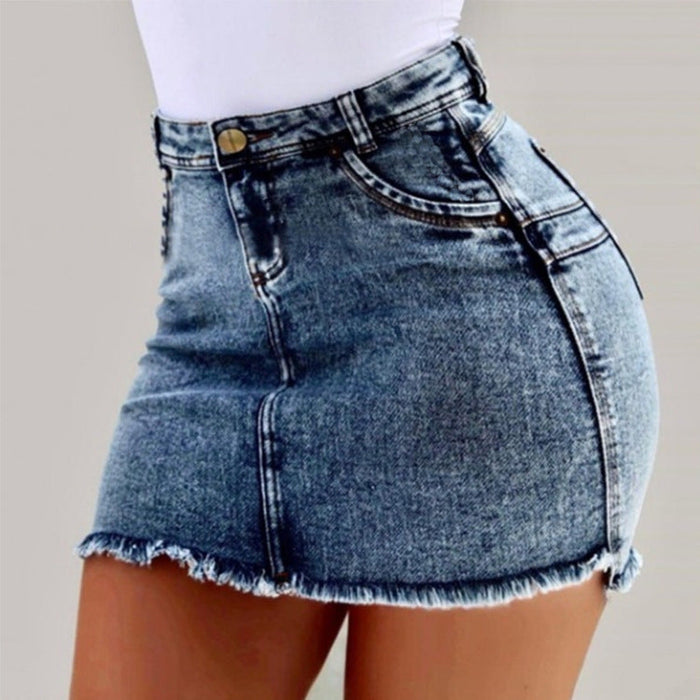 Women's High-Waisted Frayed Hem Mini Skirt for Casual Wear