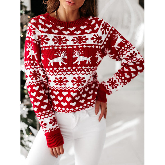 Ashley | Women's Christmas Sweater with Reindeer and Snowflake Pattern