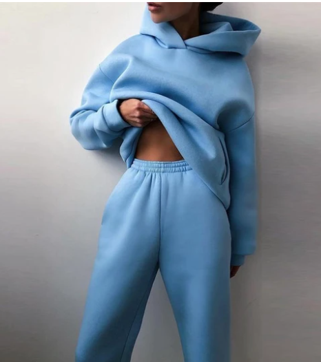 Woman in a matching hoodie sweatsuit