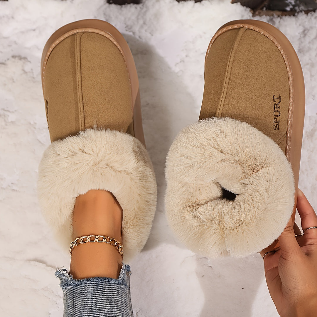 Plush Platform Slippers with Faux Fur Lining, Non-Slip Soles