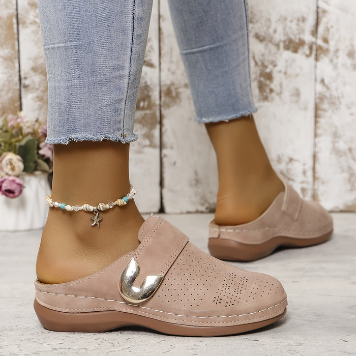 Women's Slip-On Mule with Laser-Cut Detail and U-Shaped Ornament
