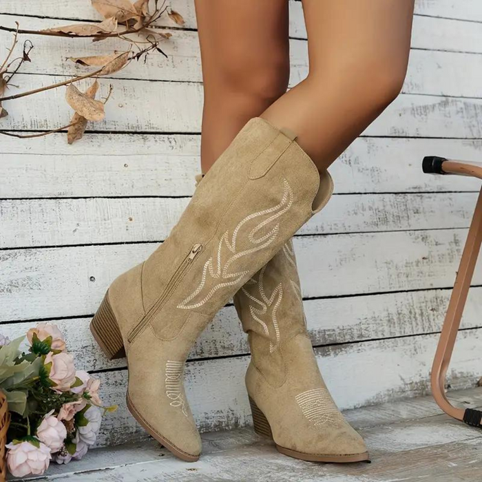 Women's Cowboy Boots Mid-Calf Western Chunky Heel