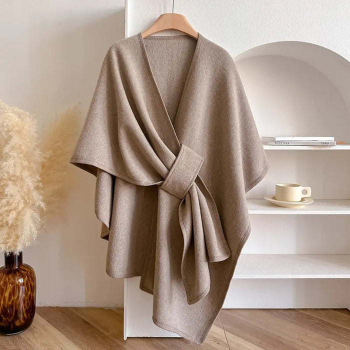 Women's Wrap Coat with Drape Detail and Tie Belt