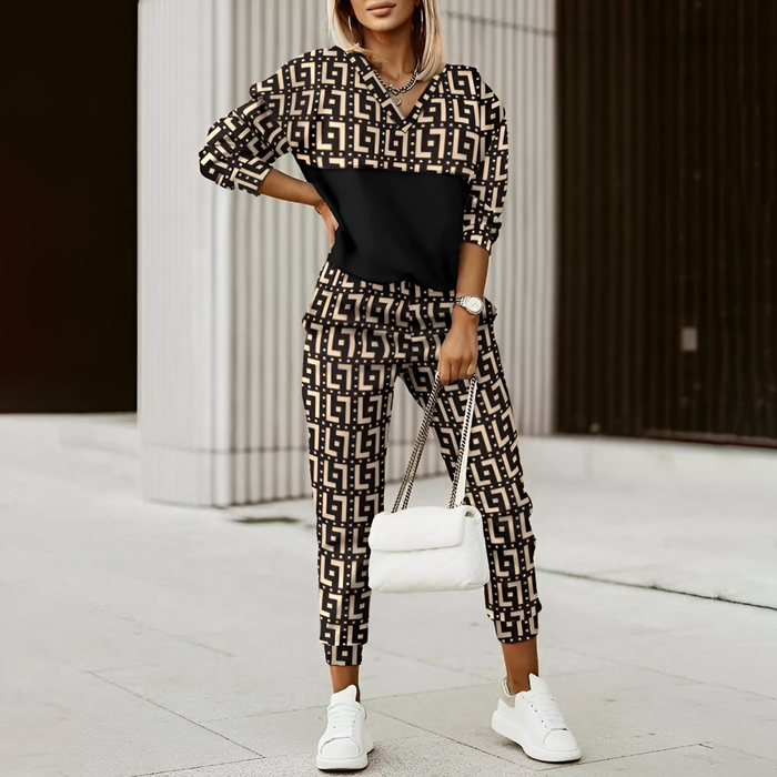 Women's Geometric Print Two-Piece Tracksuit Set