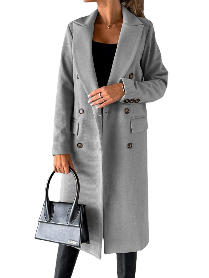 Brooke | Long Double-Breasted Lapel Coat with Slim Fit
