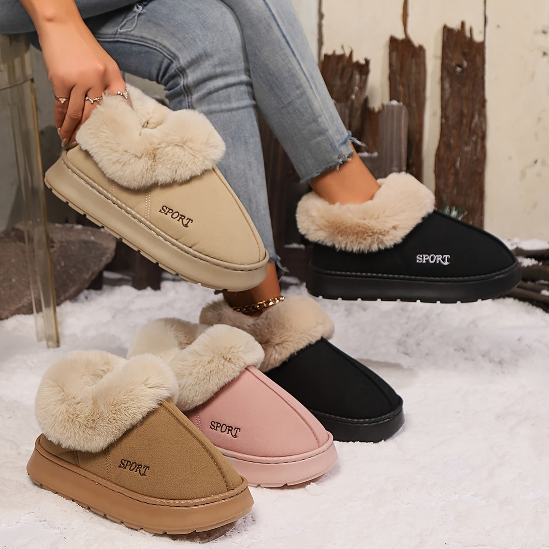 Plush Platform Slippers with Faux Fur Lining, Non-Slip Soles