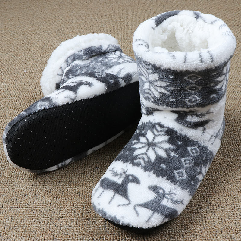 Christmas Elk Floor Sock Slippers in Coral Fleece