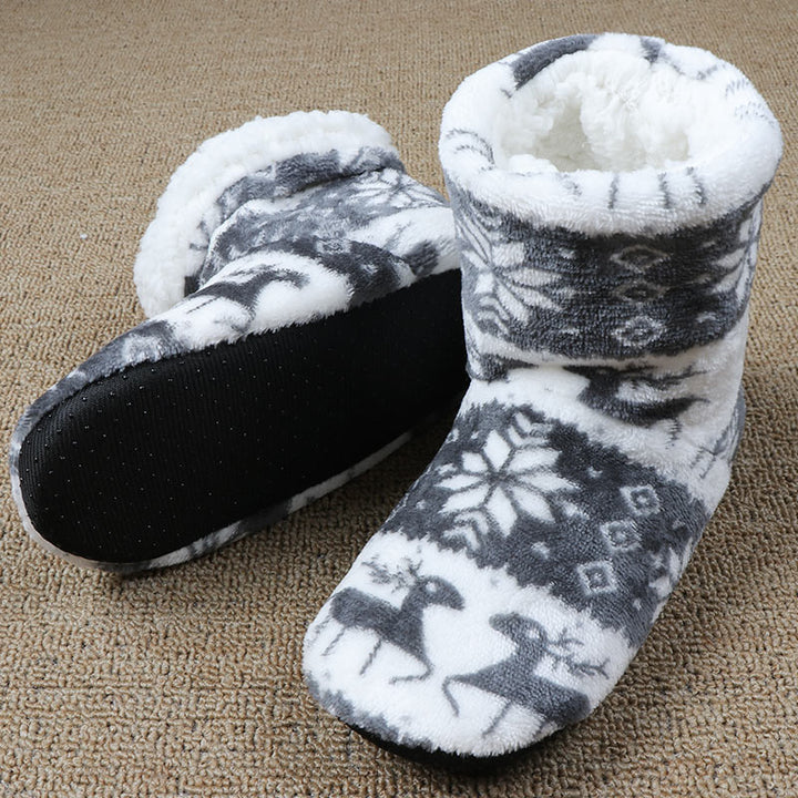 Christmas Elk Floor Sock Slippers in Coral Fleece