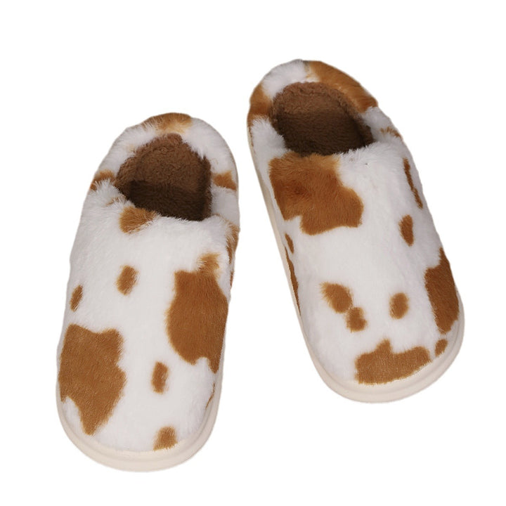 Cow Spotted Plush Slippers, Non-Slip Winter Warm