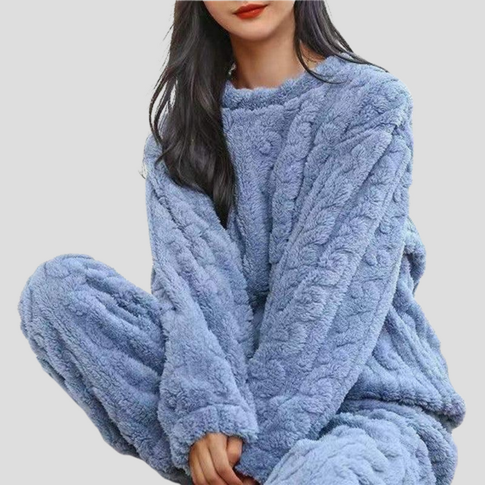 Women's Plush Pajama Set Long Sleeve Top Full-Length Pants
