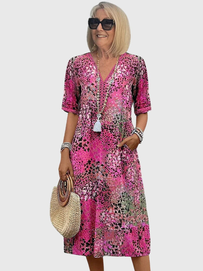 Women's Midi Dress with V-Neck for Everyday Wear