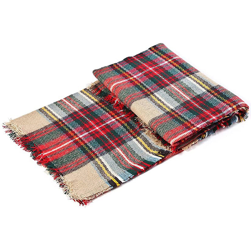 Women's Plaid Blanket Scarf with Tassels, 59 x 59 Inch