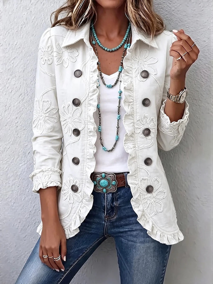 Kayla | Women's Ruffled Print Blazer, Retro A-Line Jacket for Work