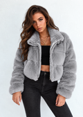 Women’s Cropped Faux Fur Jacket with Wide Collar