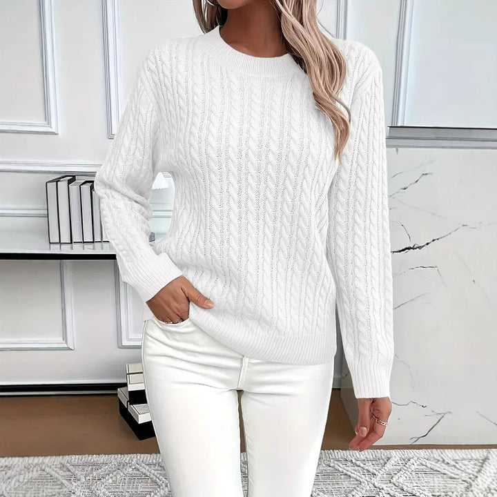 Twist Knit Sweater for Women, Round Neck Pullover Top