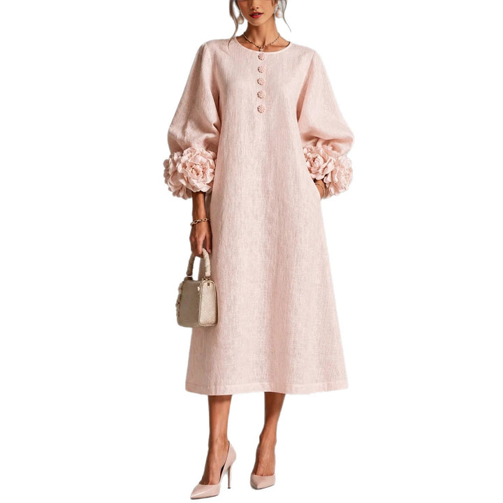 Floral Puff Sleeve A-Line Dress, French Style Party Dress