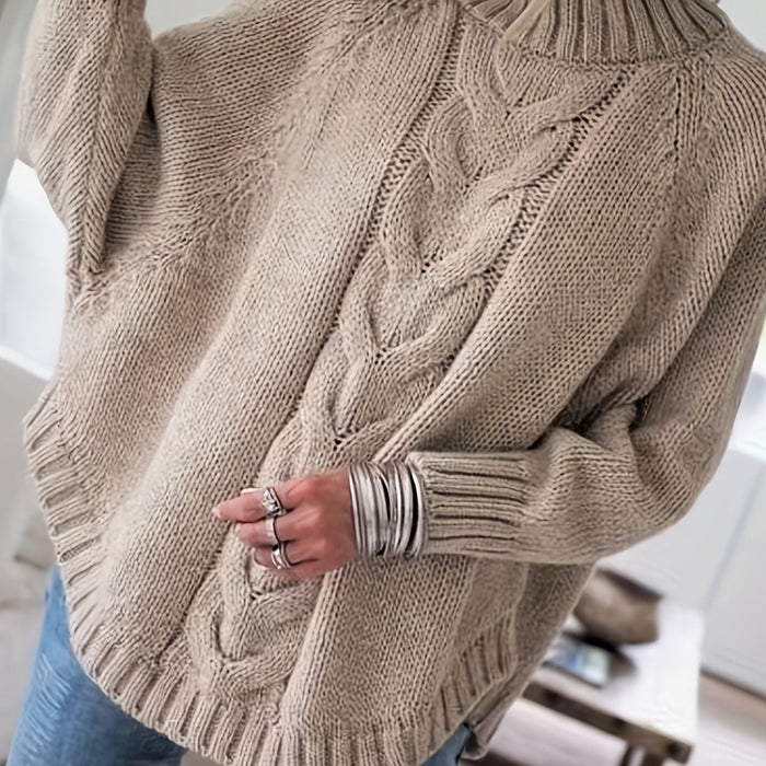 Women's Cable-Knit High-Neck Sweater Relaxed Fit