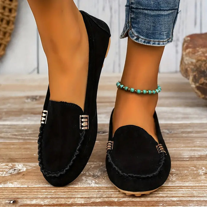 Women's Suede Loafers with Flat Slip-Resistant Sole