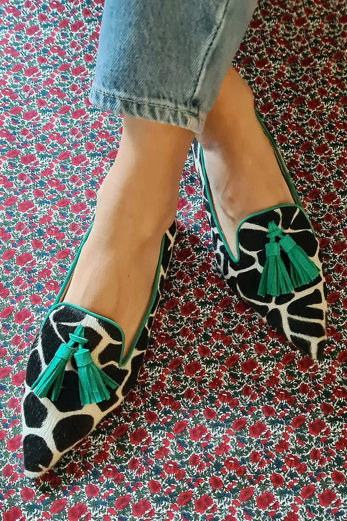 Women's Animal Print Pointed Loafers with Tassel Detail