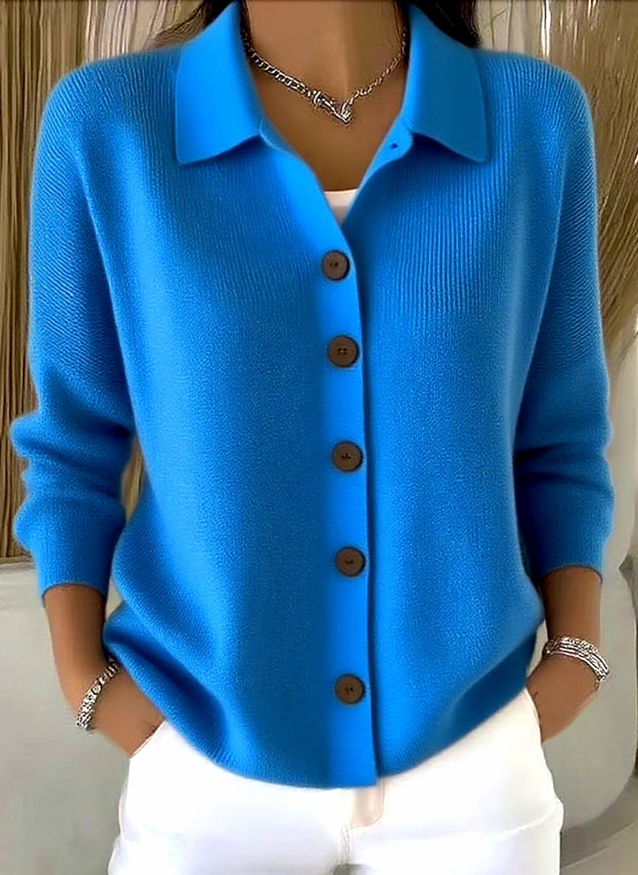 Knitted Lapel Cardigan, Button-Front Long Sleeve Sweater Coat