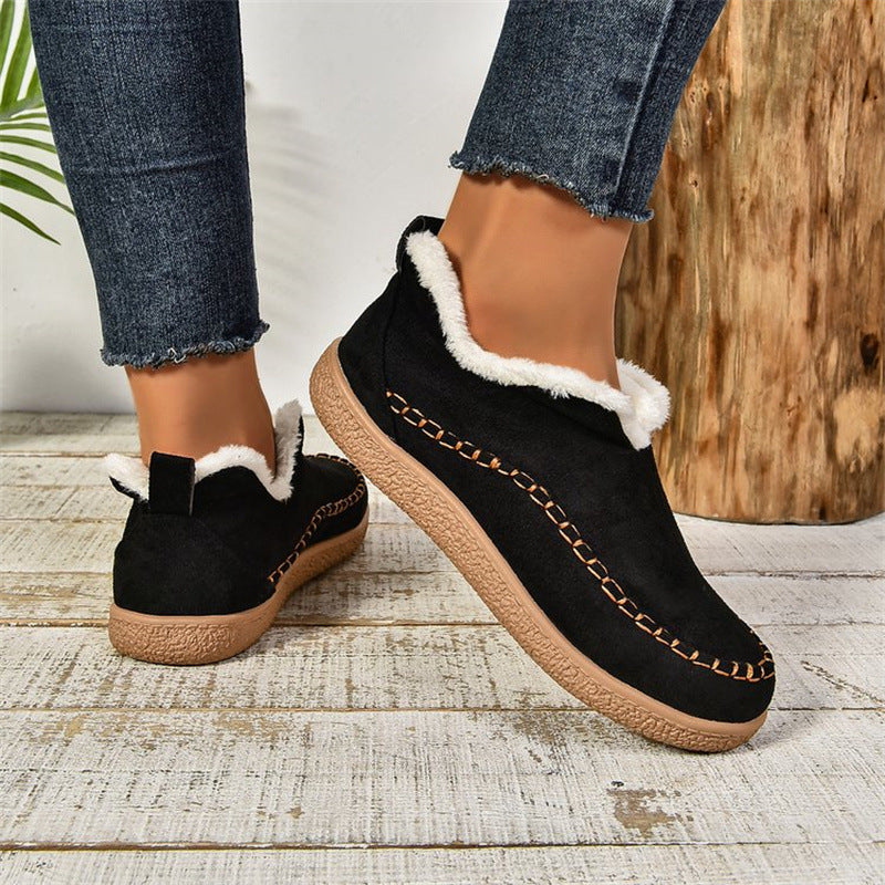 Women's Plush-Lined Ankle Snow Boots, Warm Suede Flats