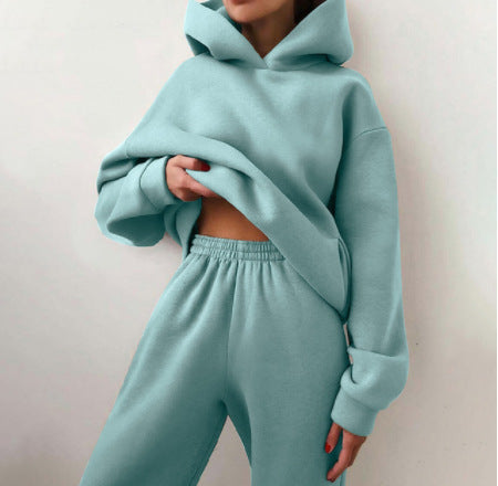 Woman in a matching hoodie sweatsuit