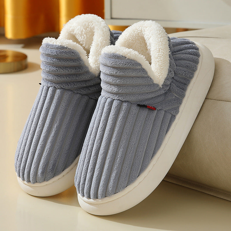Winter Plush Striped House Slippers, Indoor and Outdoor