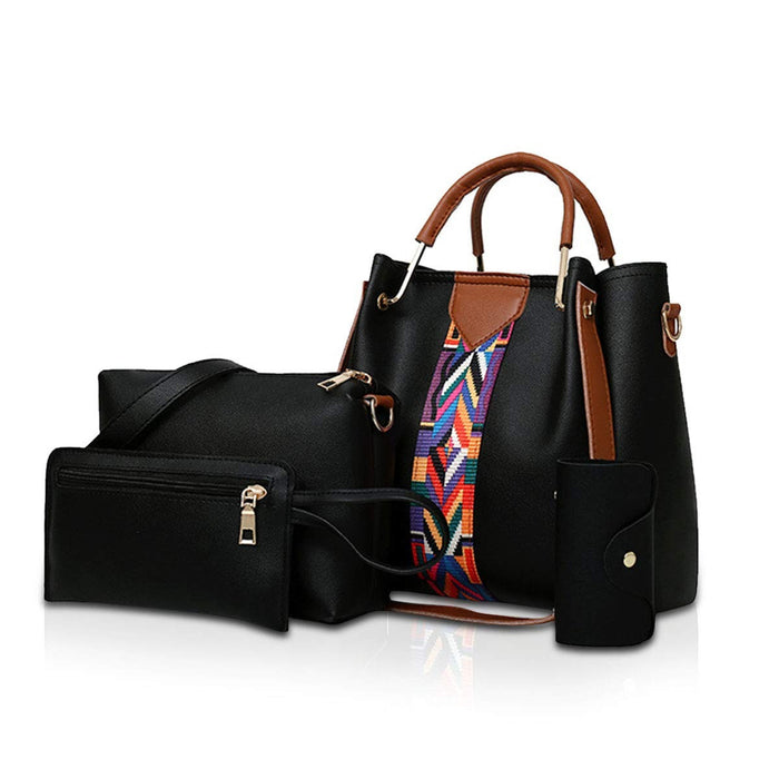 Riley | 4-Piece Faux Leather Handbag Set with Tote and Wristlet