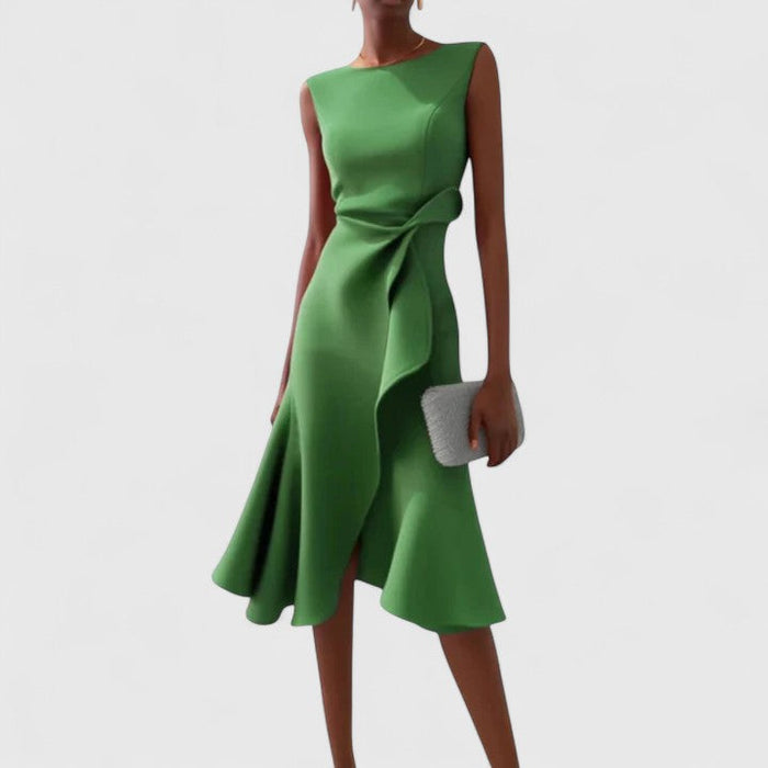 Women's Midi Dress with Asymmetrical Cut for Cocktail Events
