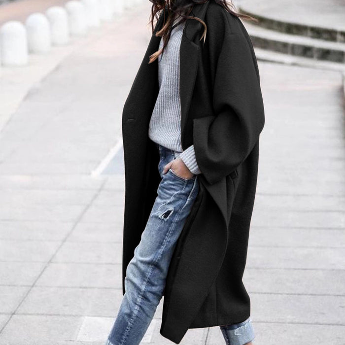 Jennifer | Women's Single-Breasted Long Coat with Lapel and Pockets