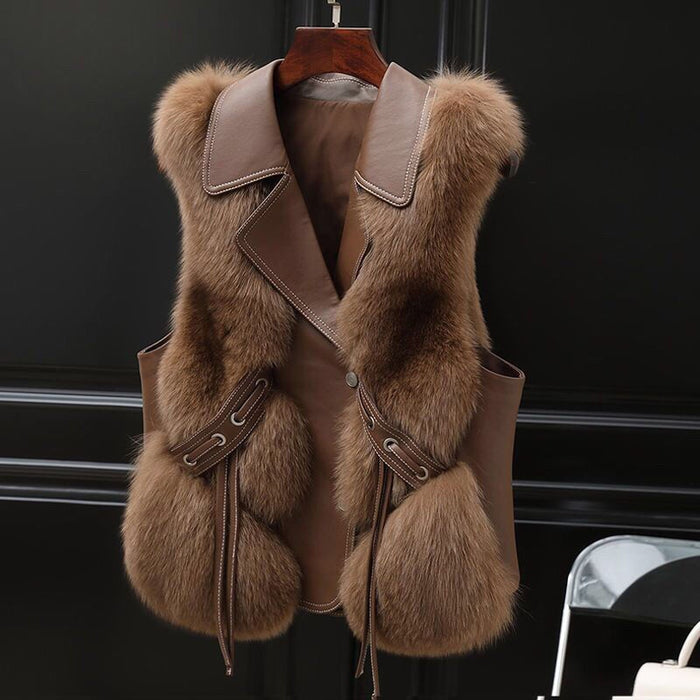 Taylor | Short Faux Fur Vest with Lapel Collar