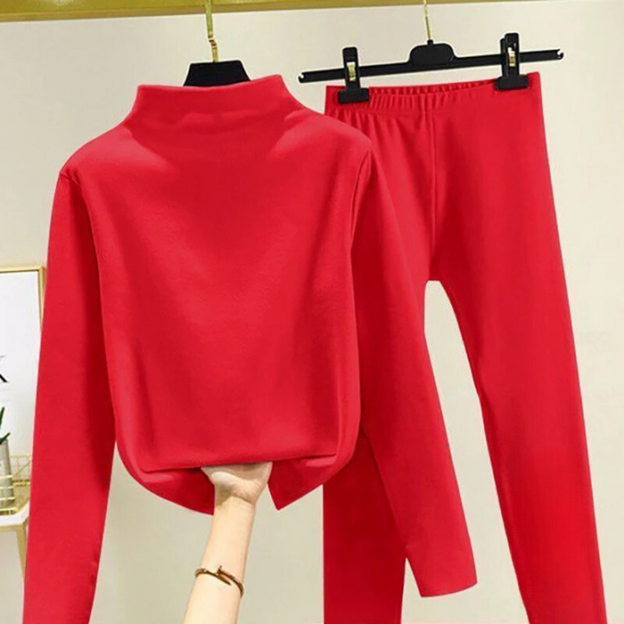 Women's Fleece Pullover and Pants Set with Elastic Waist