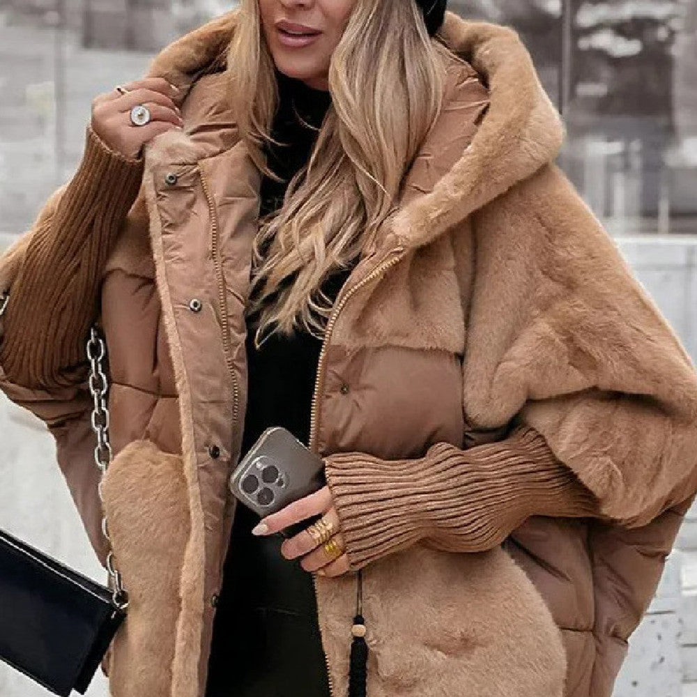 Women's Hooded Winter Coat with Faux Fur Trim, Relaxed Fit