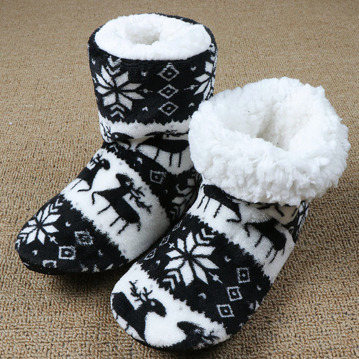 Christmas Elk Floor Sock Slippers in Coral Fleece