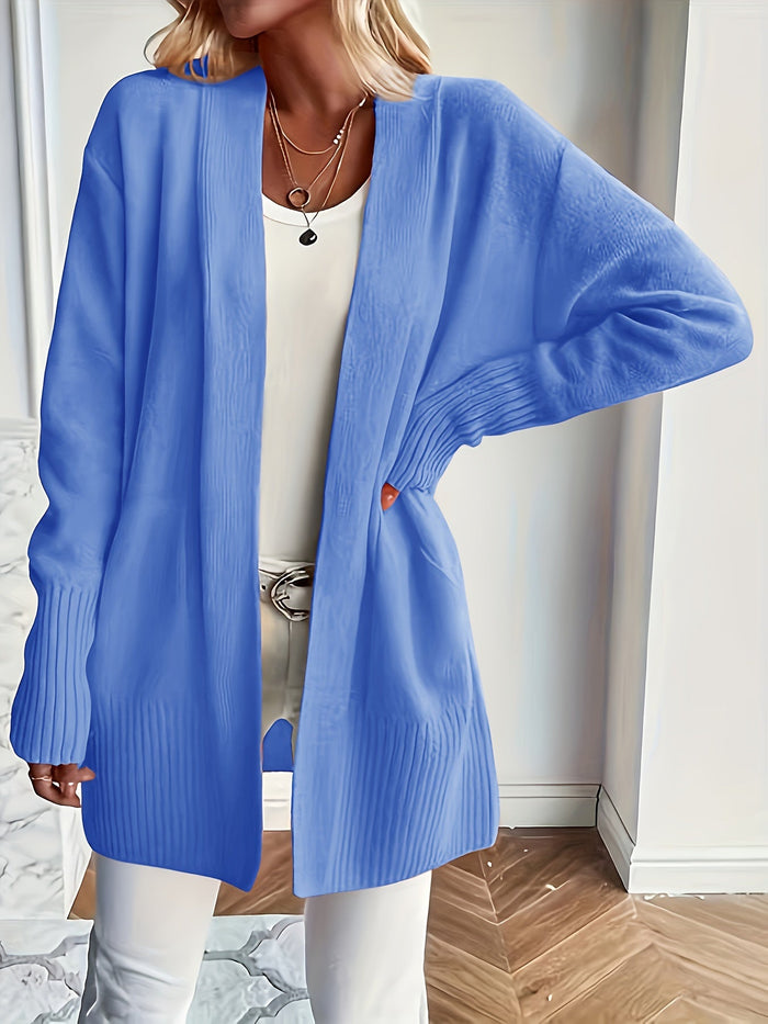 Women's Open Front Ribbed Cardigan with Long Sleeves