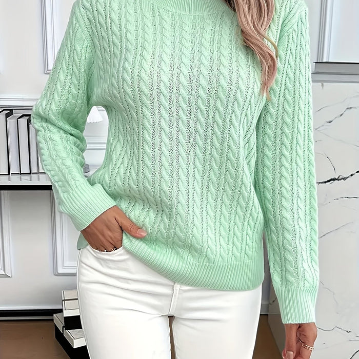 Women's Cable-Knit Round Neck Sweater Relaxed Fit