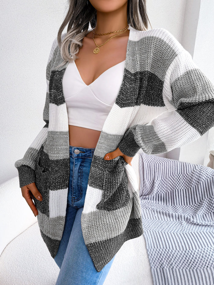 Rachel | Color Block Striped Open-Front Knit Cardigan