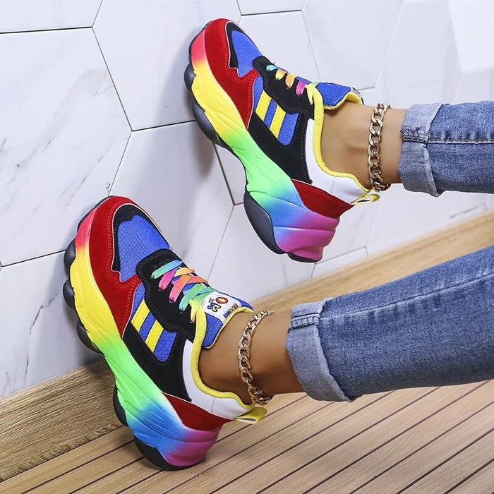 Women's Colorblock Platform Sneakers Rainbow Laces