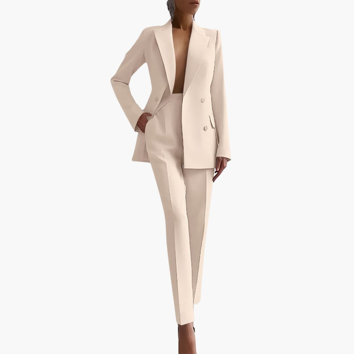 Women's Two-Piece Suit Set with Double-Breasted Blazer