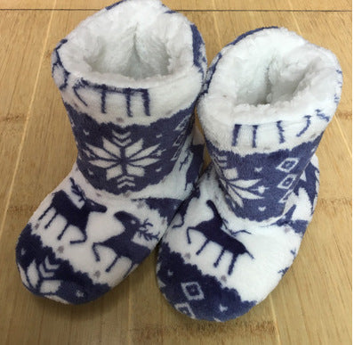 Christmas Elk Floor Sock Slippers in Coral Fleece